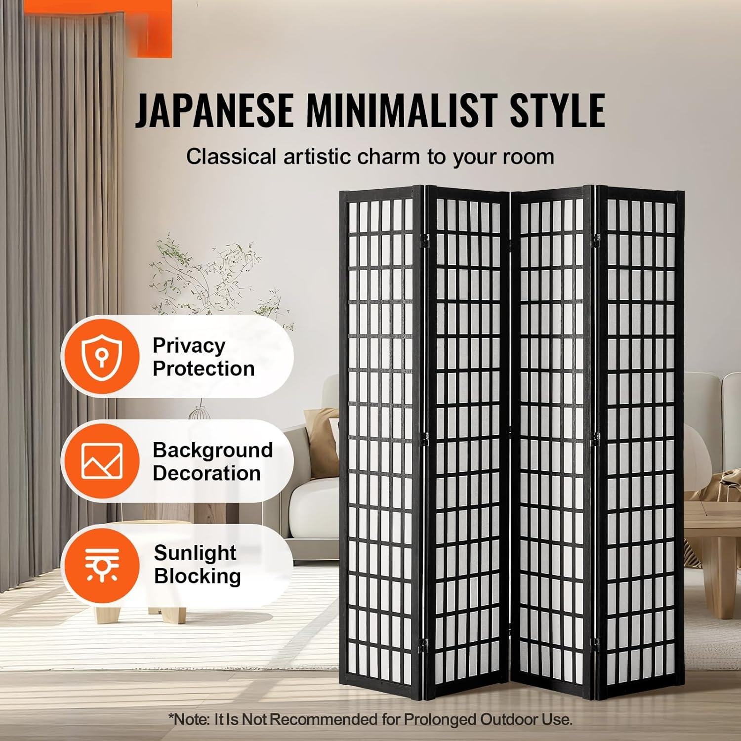 Room Divider, 4 Panel Japanese Room Divider, Wood Folding Privacy Screen Indoor, Japanese Partition Dividers Portable Deco