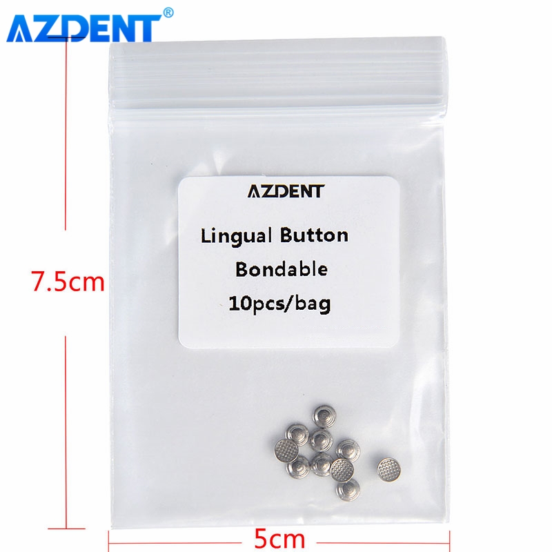 10 paquetes de botones linguales de ortodoncia Dental AZDENT monobloque MIM fondo de malla redonda Metal adhesivo 10 unids/pack hebilla lateral de lengua