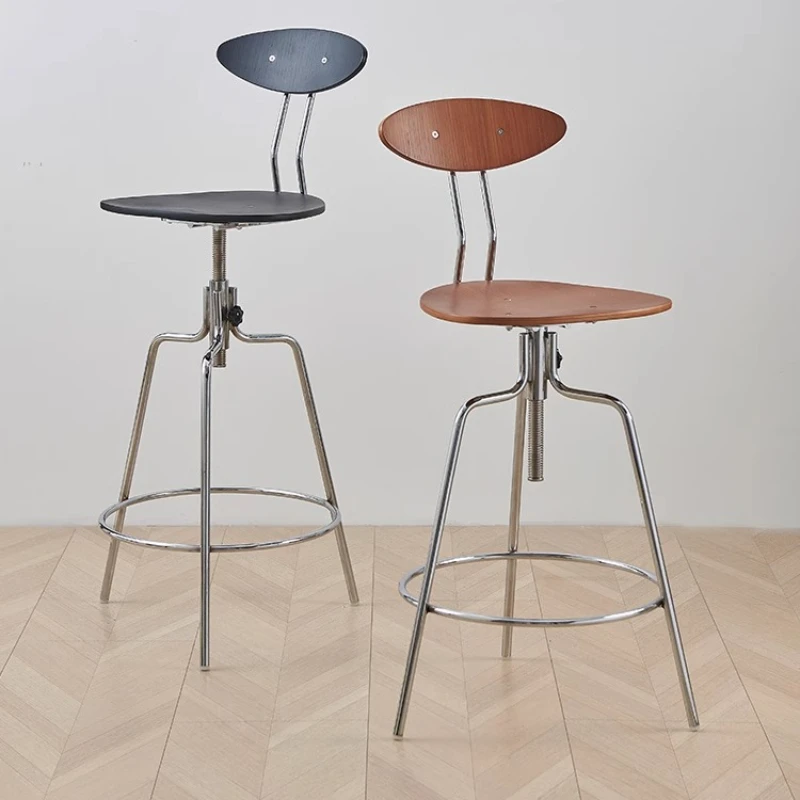New Nordic Swivel Bar Chair  with Footrest  Adjustable Height Counter Chair Retro Industrial Bar Furniture Comfortable Bar Stool
