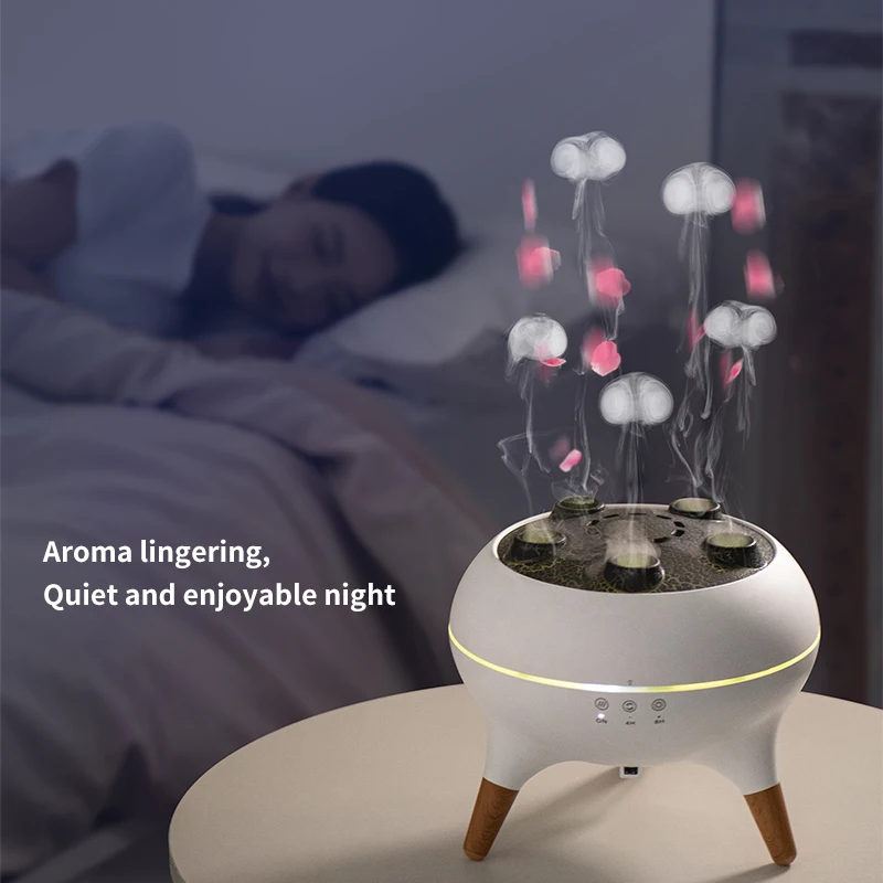 ไล่โทนสีที่มีสีสัน Ambient Nihgt Lights เครื่องเพิ่มความชื้นแมงกะพรุน Kinetic ตั้งเวลาสองความเร็วถังเก็บน้ําความจุขนาดใหญ่ Aroma Diffuser