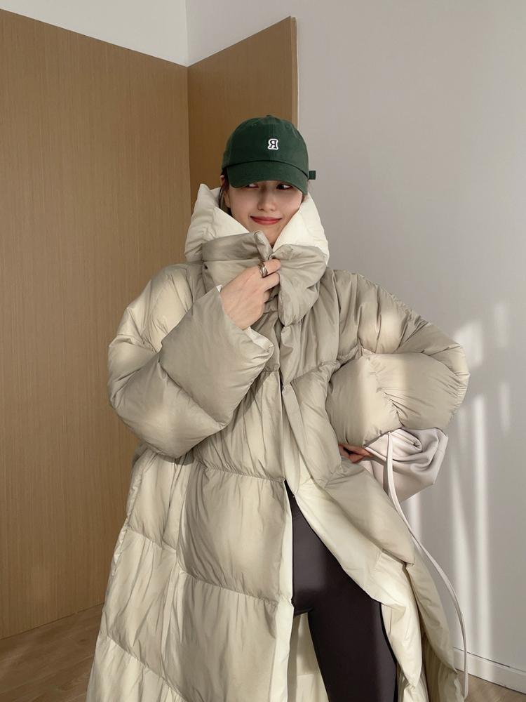 Jaqueta falsa de pato de 2 peças para mulher, casaco longo e quente com capuz grosso, parkas brancas fofas, nova moda, inverno, 2024