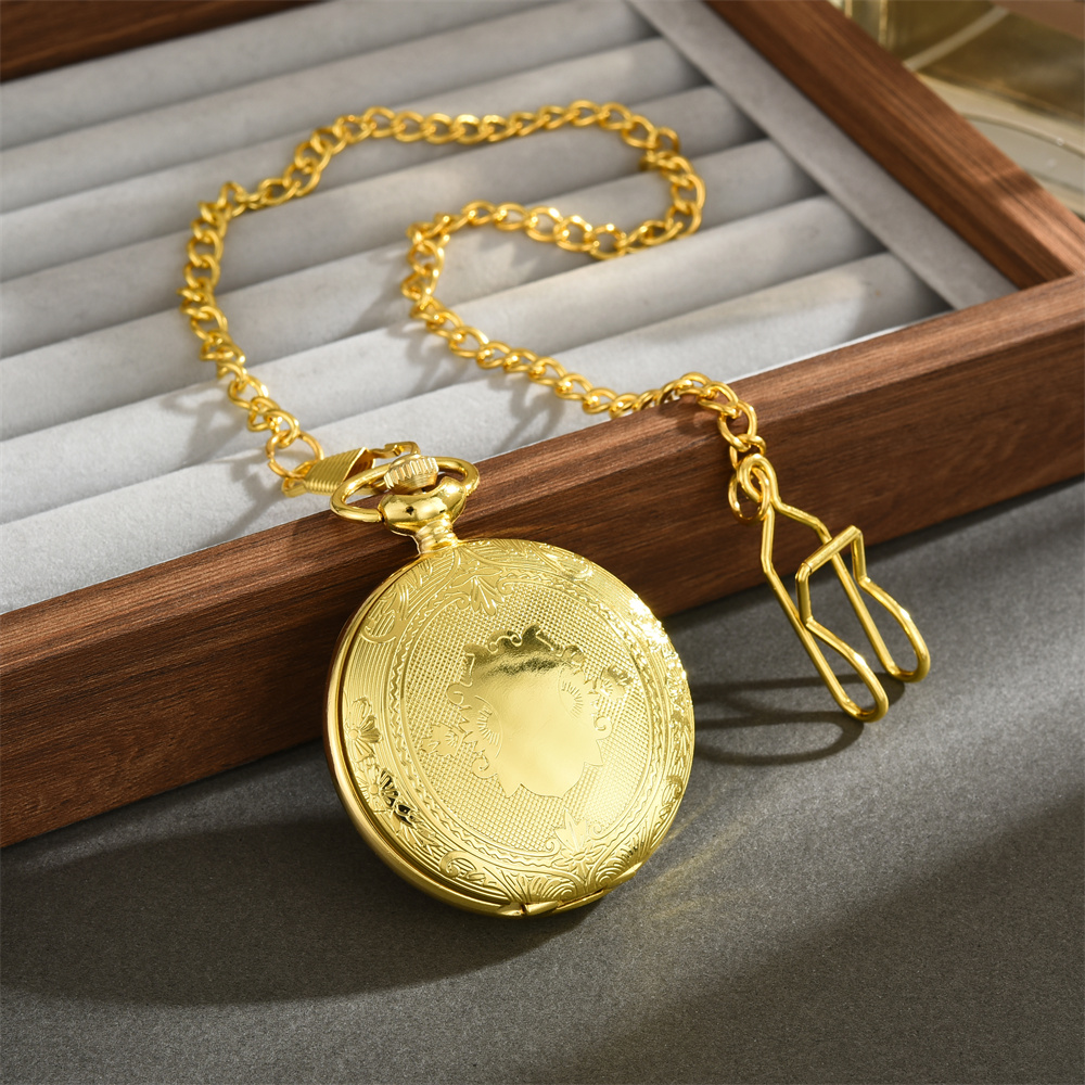 Relógio de bolso de quartzo com numeral romano dourado elegante, pulseira grande, presente, relógio de bolso