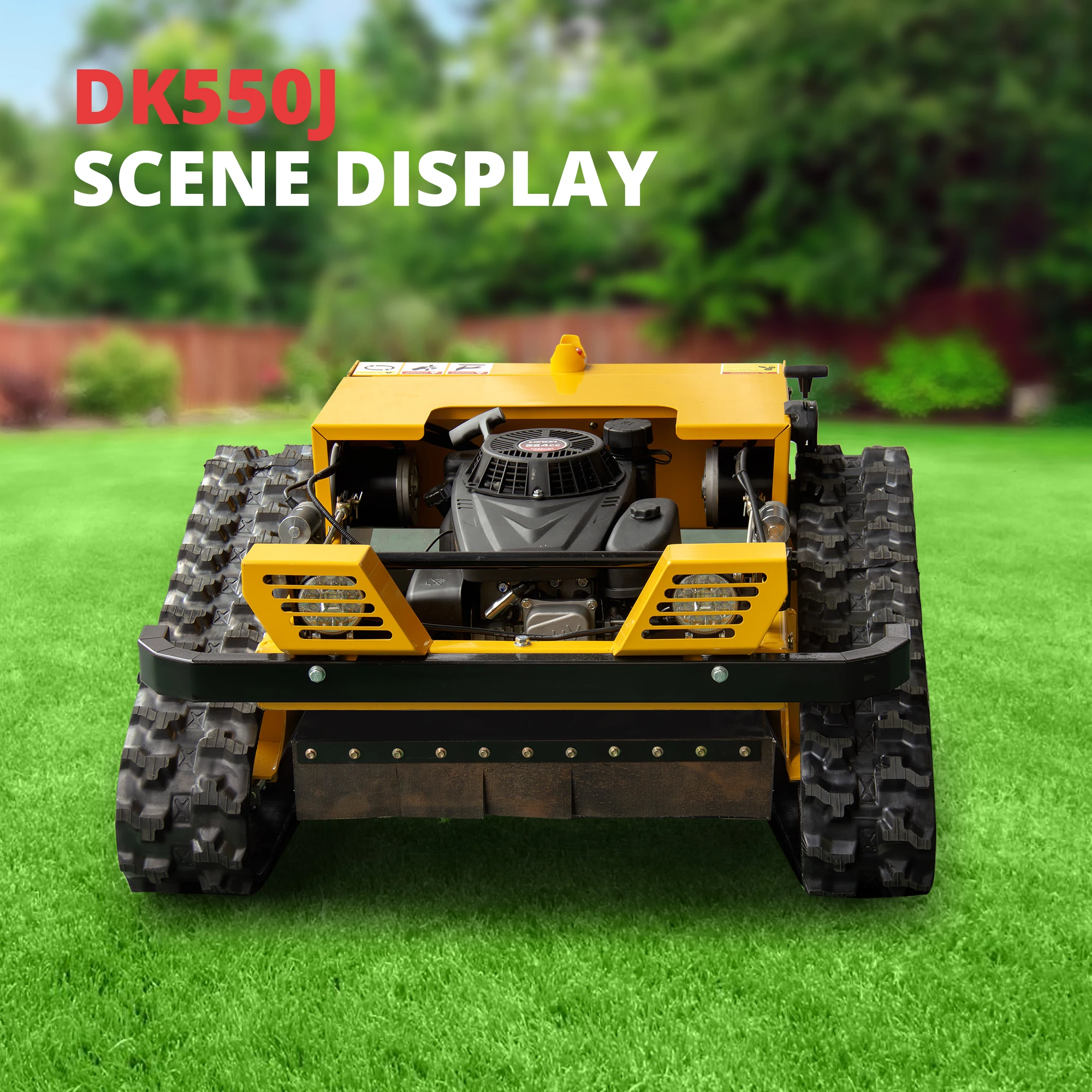 Cortador de grama RC resistente personalizado com velocidade de 5 km/h, motor 224cc, partida remota inteligente e função de parada de emergência