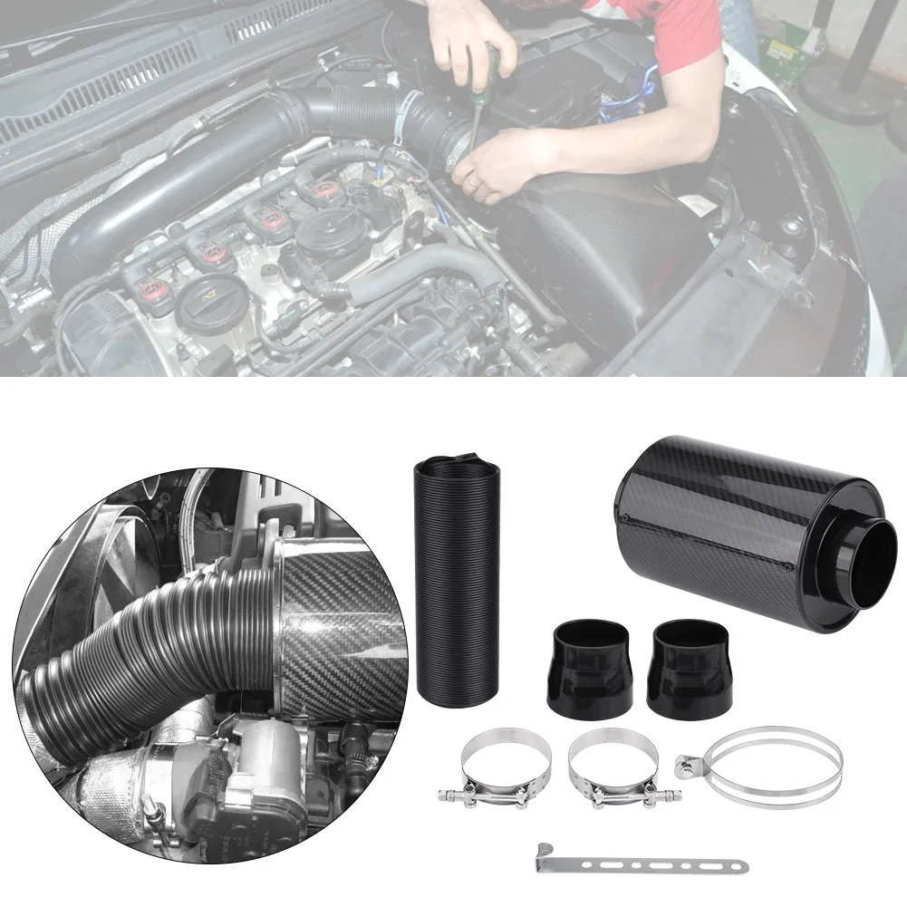 76mm 3 "Universal-Kohle faser Induktion filter box Kaltluft ansaugsystem mit Ansaug schlauch Kaltluft ansaugsystem Ansaug schlauch