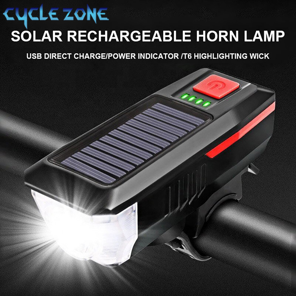 Bicicleta Solar Luz USB Poder Recarregável Display MTB Mountain Road Bike Front Lamp com Chifre Lanterna Bicicleta Luz
