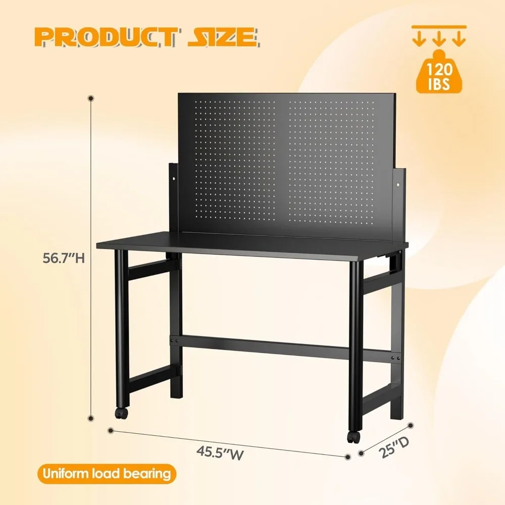Heavy-Duty Wall-Mounted Workbench,Work Bench Table for Foldable,Work Benches for Garage,Utility Room,Black(Including Hooks)