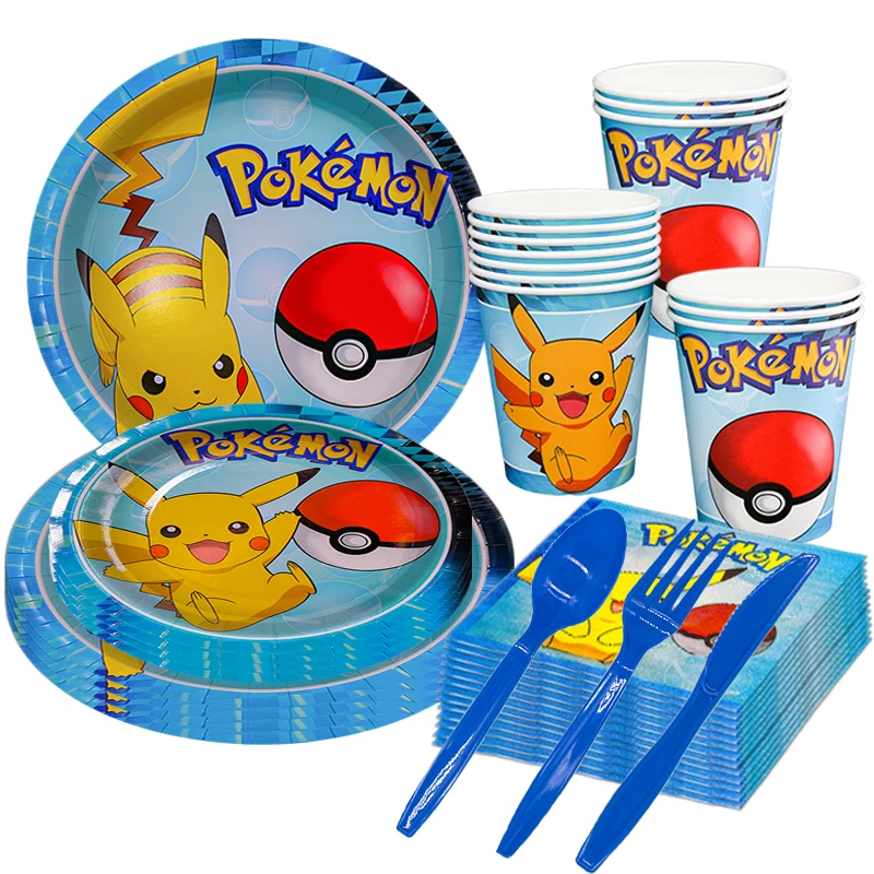 New pokemon birthday party pikachu decoration Balloon Disposable Tableware Tablecloth Straws Cup Plates Baby Shower Supplies Toy