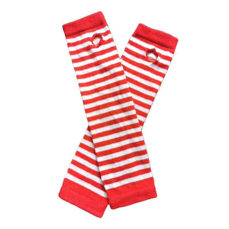 Guantes de codo a rayas para mujer, guantes largos tejidos más cálidos sin dedos, manoplas para codo, accesorios de regalo de Navidad