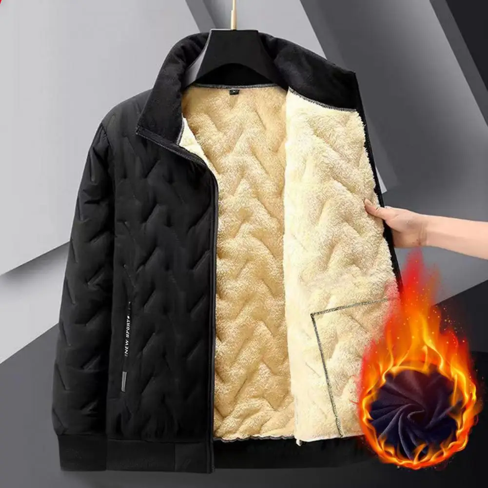Abrigo de algodón de invierno para hombre, abrigo de algodón de lana de cordero recortado grueso, chaqueta acolchada de algodón cálida informal de negocios a prueba de viento