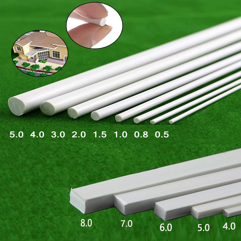 ABS สีขาวรอบ/สแควร์พลาสติก Rod Stick สําหรับสถาปัตยกรรมทําชุดวัสดุ DIY อุปกรณ์เสริมตัดอุปกรณ์