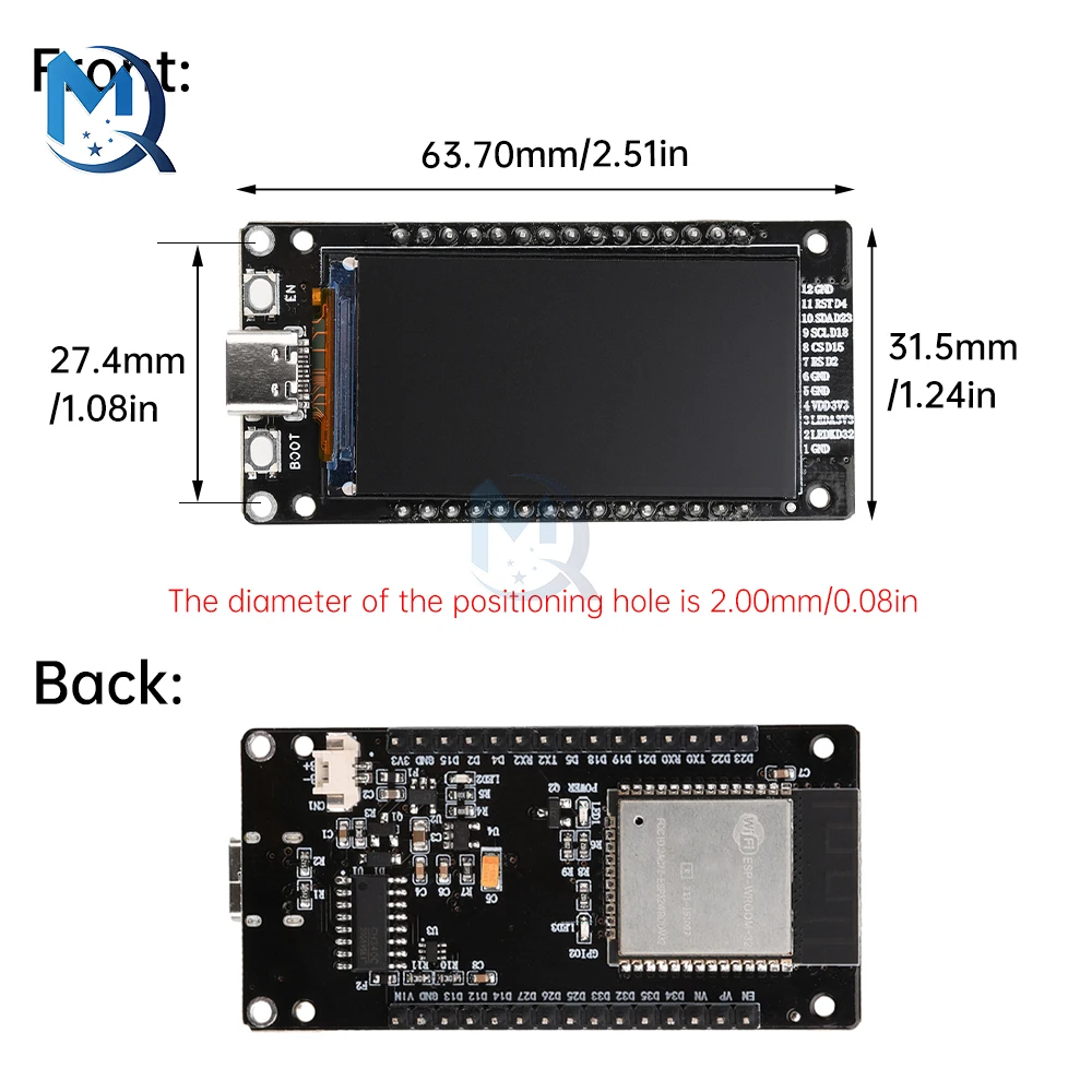 Esp32 1.9인치 Lcd 화면 Wifi Bluetooth 개발 보드 온보드 Esp32-Wroom-32 모듈 유형-C