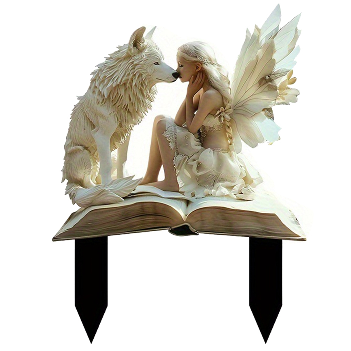 A72P Majestic Wolf and Fairy, อะคริลิค Fairy ดอกไม้หม้อแทรก, เหมาะสําหรับกระถางต้นไม้และตกแต่งสนามหญ้าสวน