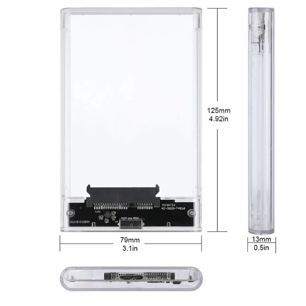 USB 3.0/Type C HDD Enclosure 2.5 inch SATA SSD External Hard Drive Case with 5Gbps Transfer Speed Clear Harddisk Boxs Tool-Free