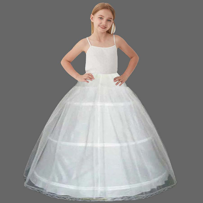 Белые нижние юбки для детей, бальное платье, свадебное платье с цветочным узором для девочек, 2/3 обруча, кринолин, пышное детское платье, нижняя юбка высокого качества