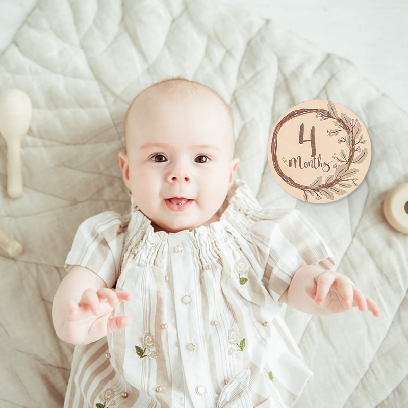 8PCS Newborns Tree Leaf Milestone 0-12 Month Card Wooden Baby Memories Birthday Party Decoration Children Photography Props