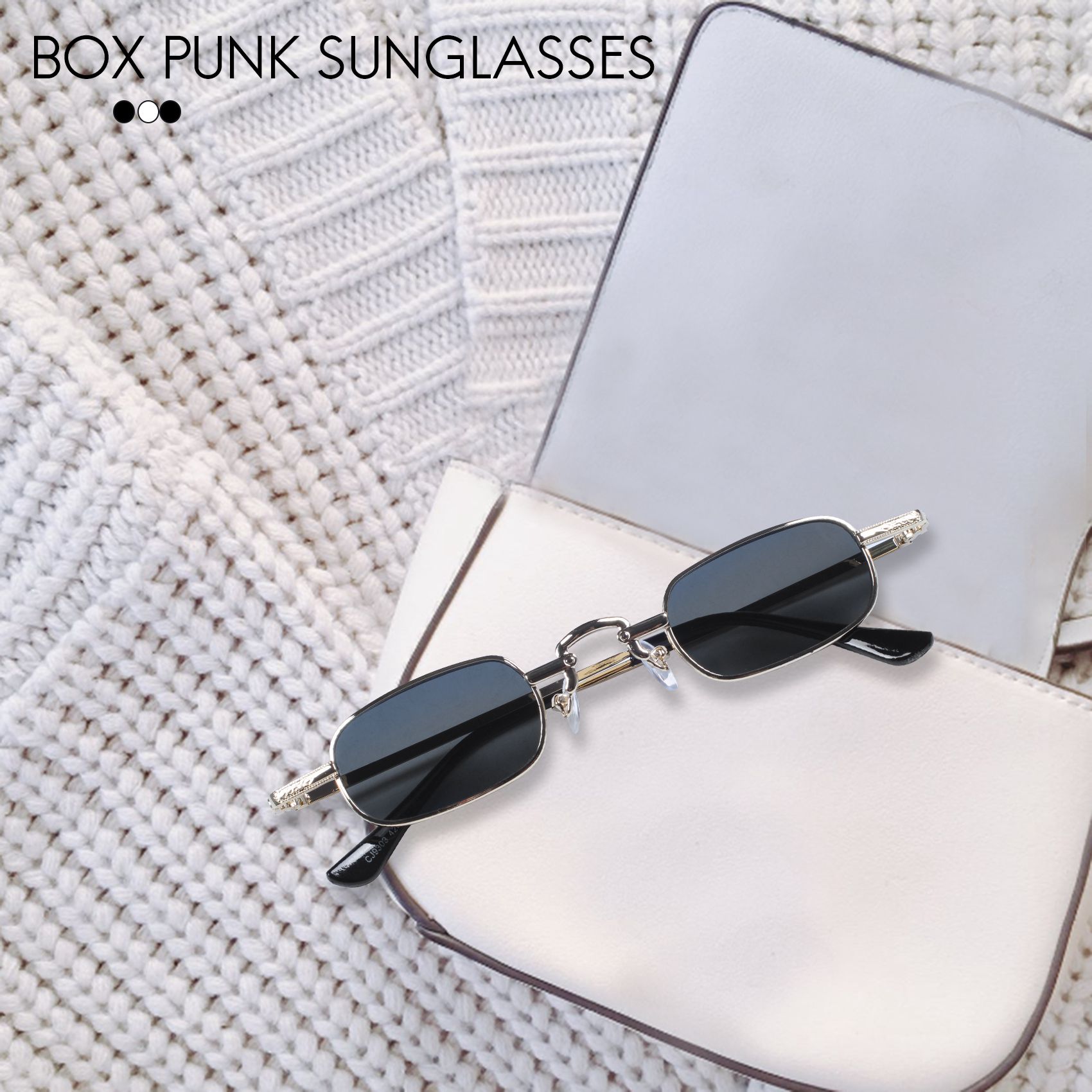 Retro Punk Glasses Clear Square Sunglasses Female Retro Metal -Black Gray & Gold