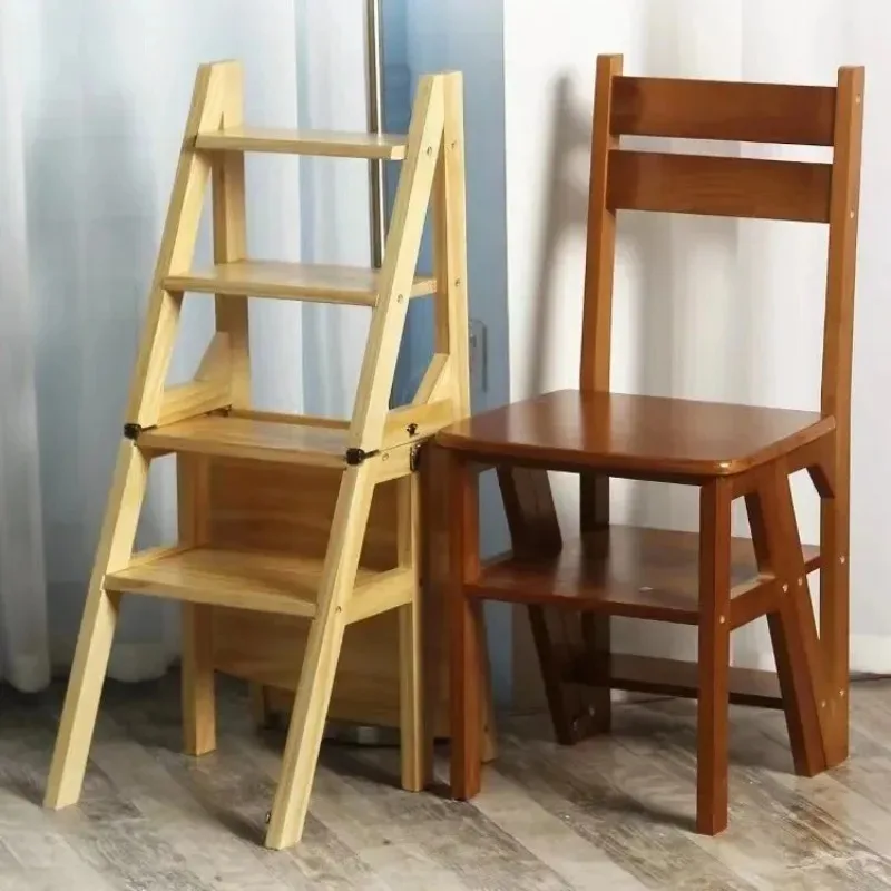 Escalera plegable multifuncional para el hogar, taburete de escalera de doble propósito Deformable de 42x42, 5x90cm, silla plegable de madera maciza