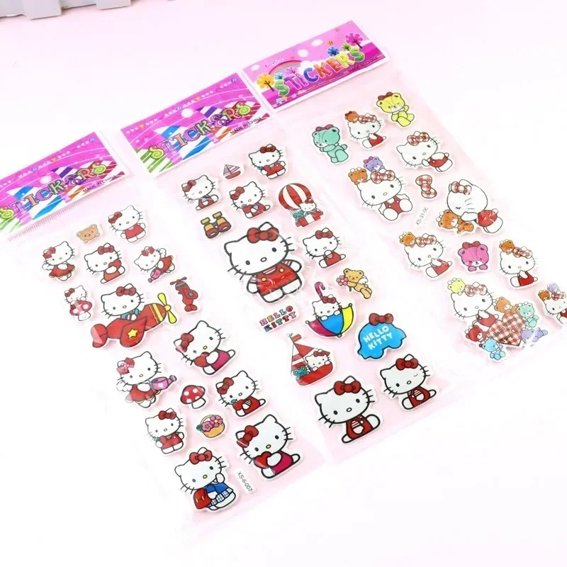 12PCS Kawaii 헬로 키티 버블 스티커 3D 장식 데칼 귀여운 어린이 보상 푹신한 스티커 편지지 용품 어린이 장난감