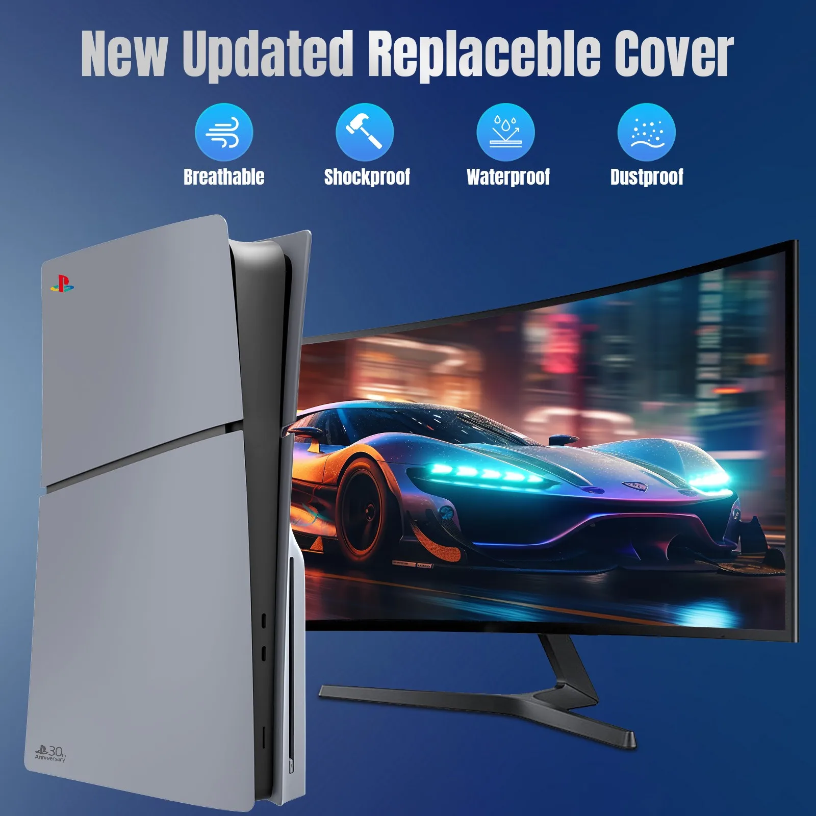 Limited Edition Grey Custom Replacement Faceplates with Logo Skin &30th Anniversary Sticker ABS Cover Shell For PS5 Slim Console