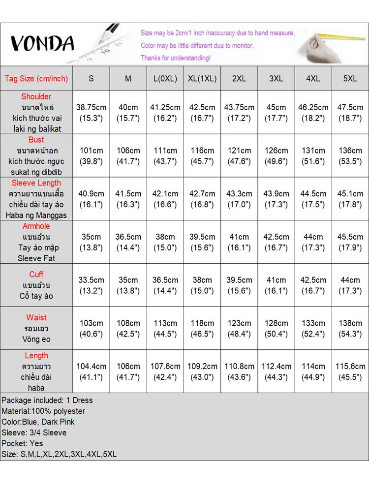 VONDA-Vestido largo bohemio de talla grande para mujer, traje holgado informal con estampado de retazos, manga de un cuarto, 2024