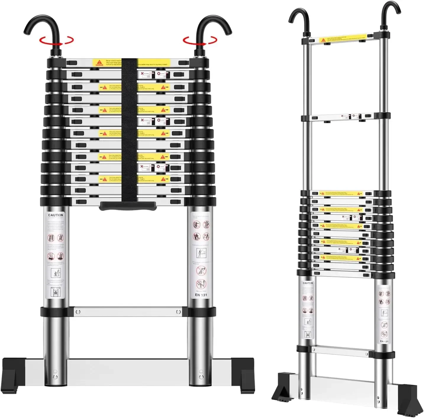 Escalera Extensible avec Ports et Estabilisateur, Plateau Portables en Aluminium avec Charge Max de 150 kg