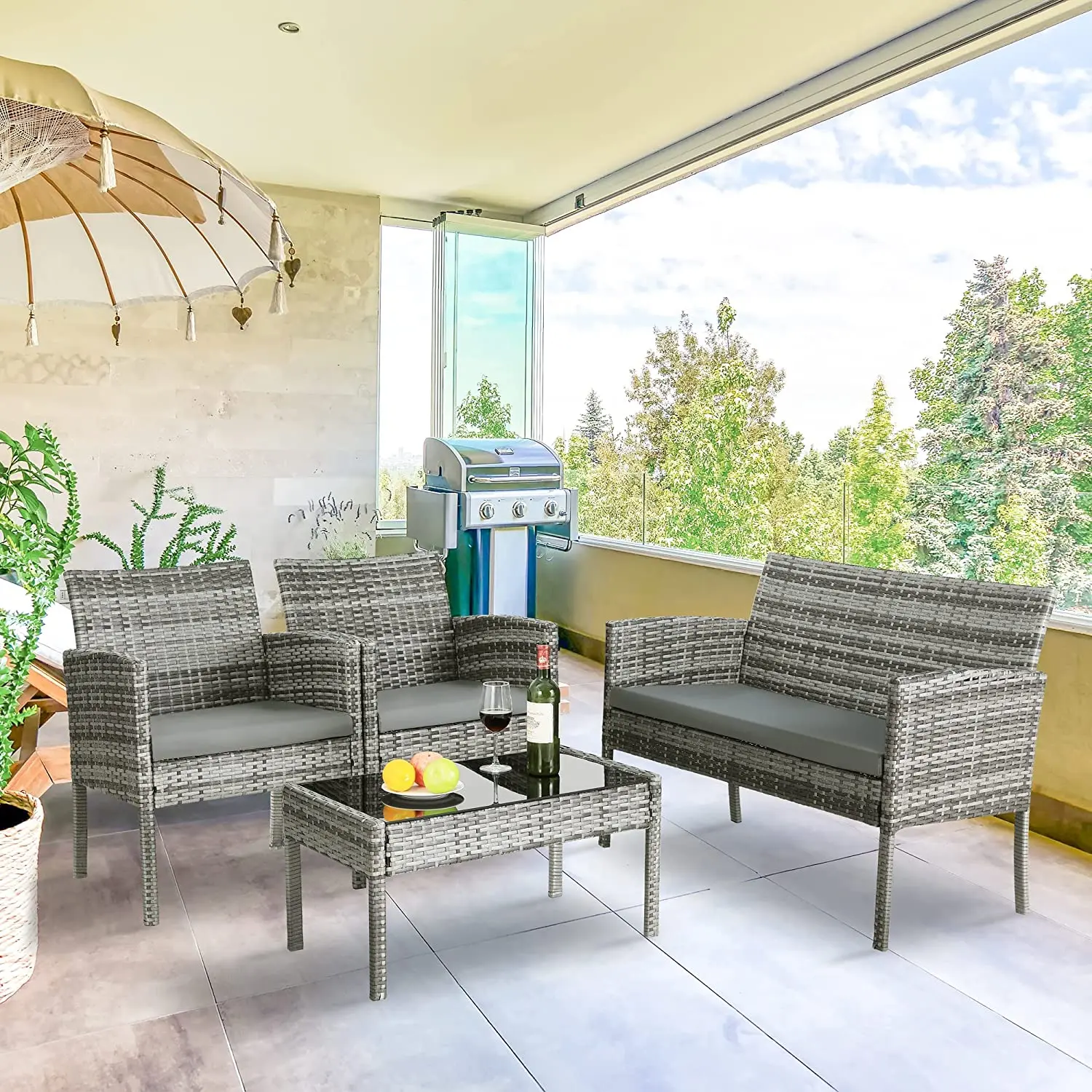 Gartensofa-Set, Gartenmöbel-Sets, Garten-Loungesessel + Couchtisch mit Kissen für Terrasse, Terrasse, Pool, Hinterhof