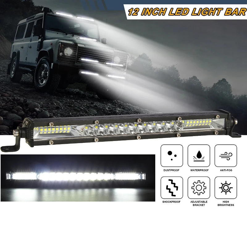 ไฟ LED แท่ง LED 12นิ้วสำหรับ lampu ATAP ทำงาน12โวลต์24โวลต์ลำแสงน้ำท่วมขับรถรถบรรทุก SUV ออฟโรด