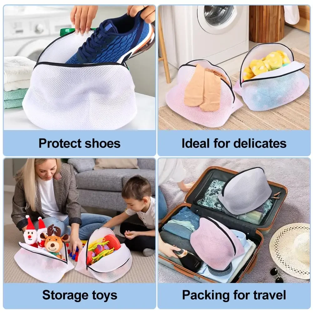 1PC Mesh Laundry Bag with Zipper - Shoe & Clothes Washing Organizer, Delicates Wash Bag, Travel & Storage