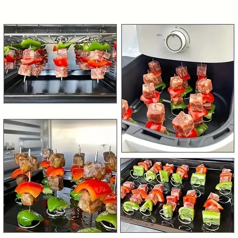 10 Stück Luftfritteuse-Ofen, vertikaler Grill, Spießgrill, universelles Zubehör, spezielle Backnadel aus Edelstahl 304 in Lebensmittelqualität