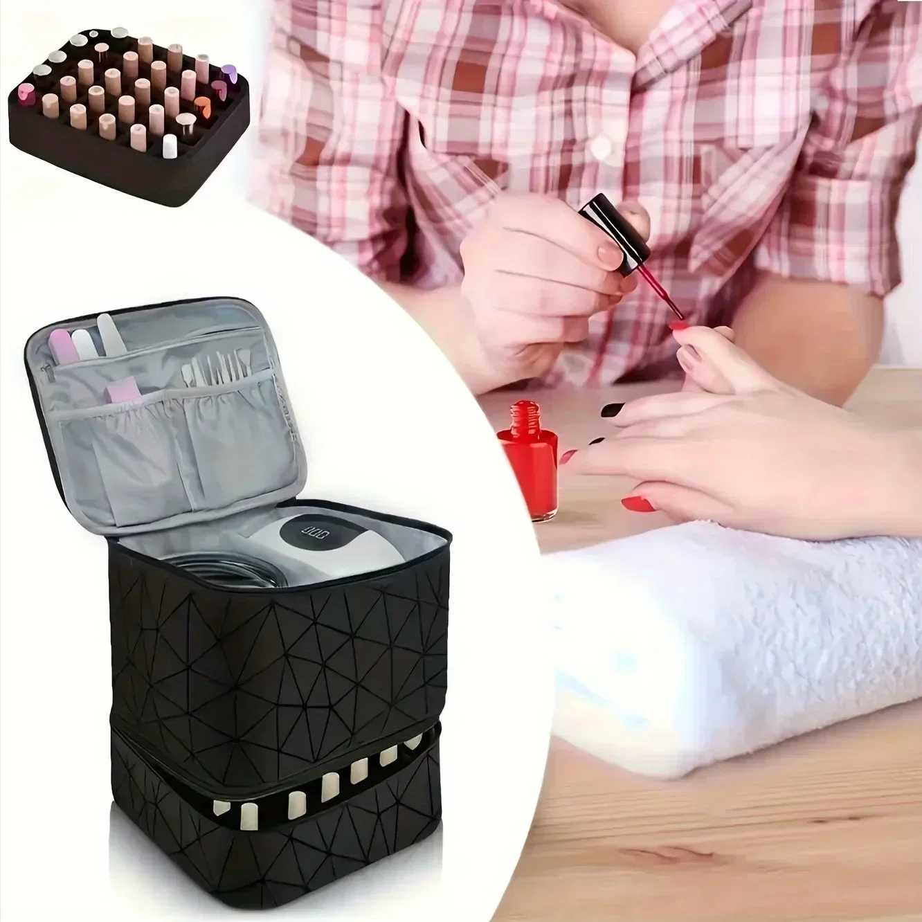 Women's Portable Double-layer Nail Polish Storage Bag Organizer Travel Essential Oil Storage Box Multi-function Storage Bag