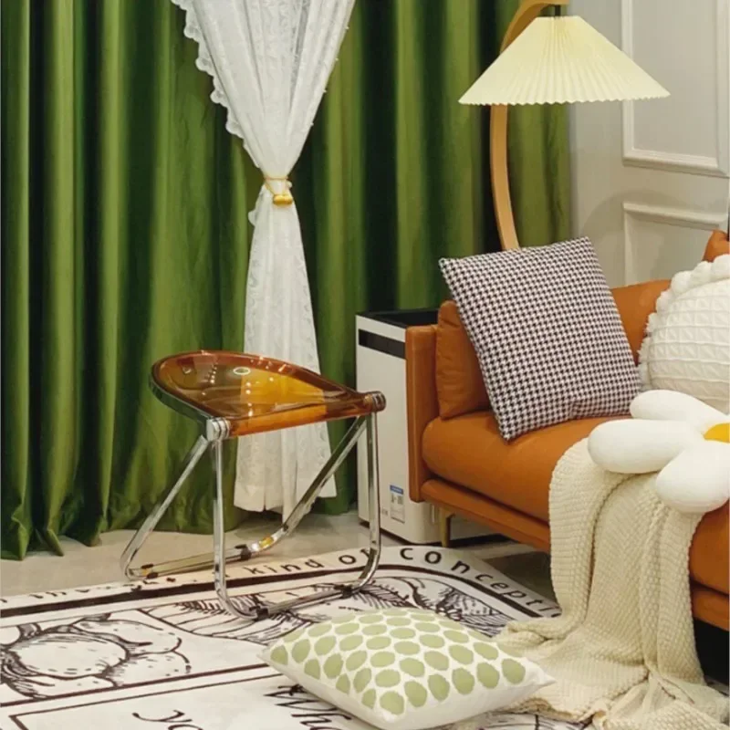 Plastic Dining Chair Acrylic Transparent Folding Office Metal Leg Small Stackable Chairs Green Cadeira Restaurant Furniture