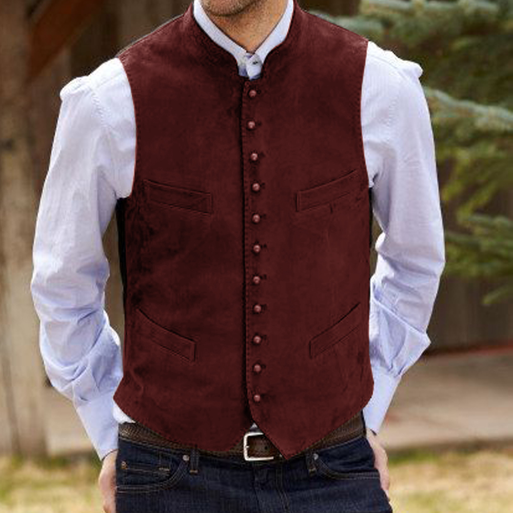 2024 herbst und Winter Neue Wildleder Weste Einfarbig Casual einreiher Weste Casual männer Westen Anzug Männliche Weste steampunk Gilet