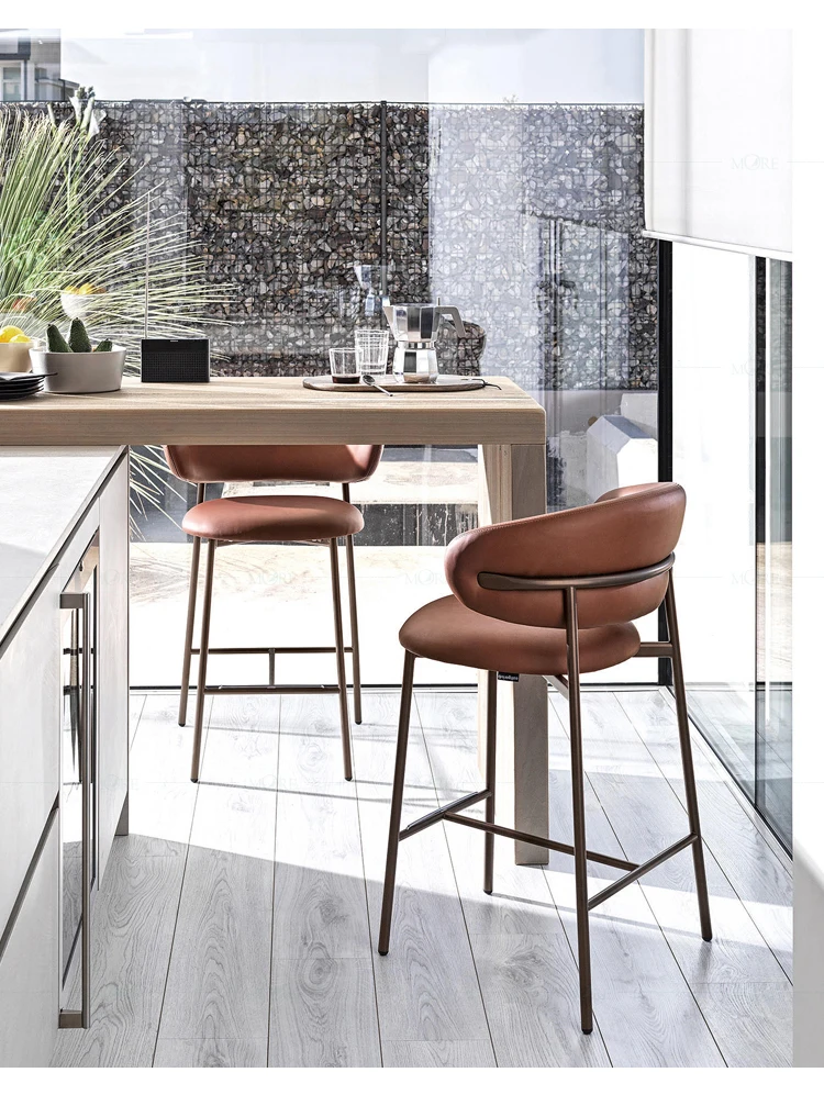 Nordic bar Furniture Modern Solid Wood Frame High bar Stool Withe Linen Fabric bar Stools Chair with Curved Backrest for Kitchen