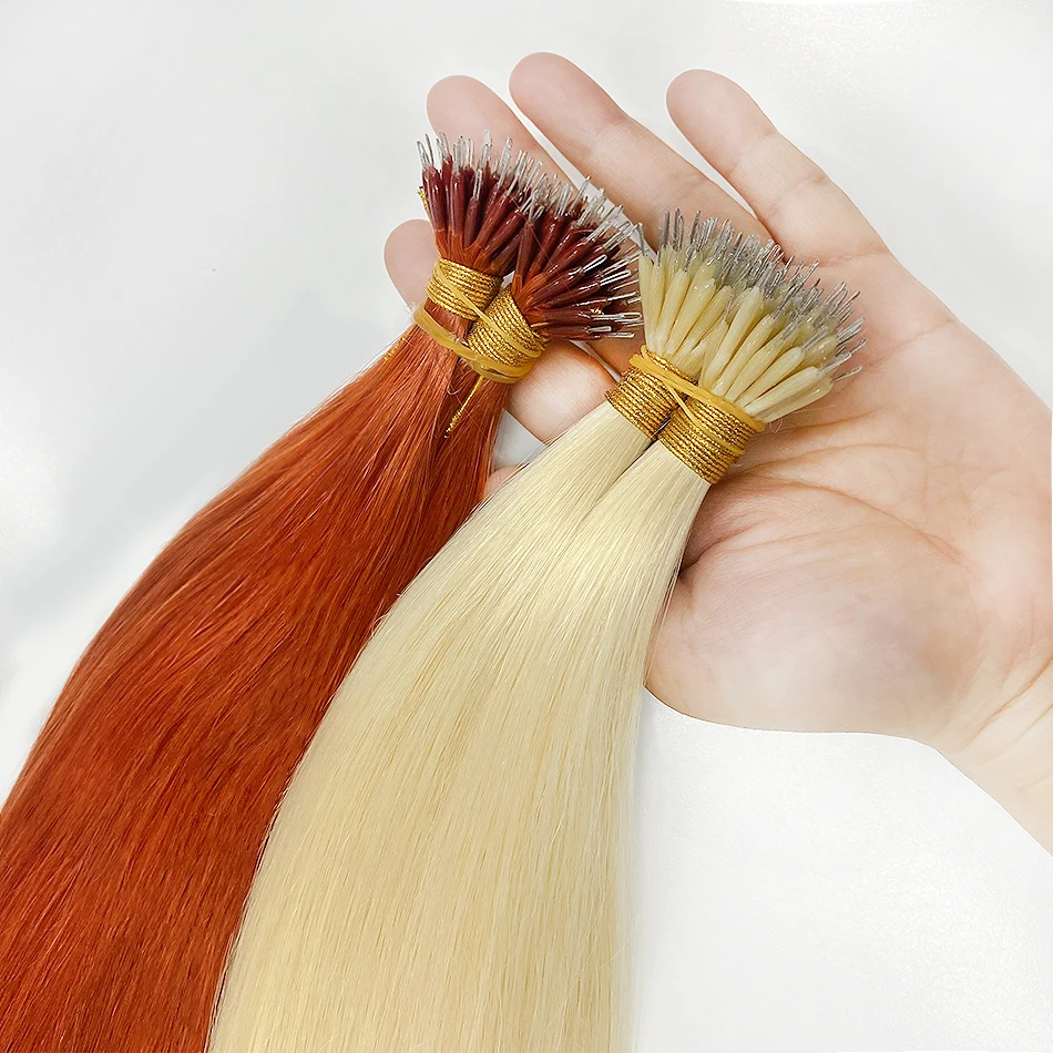 100 strands Nano แหวน Micro Links ต่อผมมนุษย์สีบลอนด์ธรรมชาติ Micro Bead Loop Pre Bonded Remy ผมตรงยุโรป