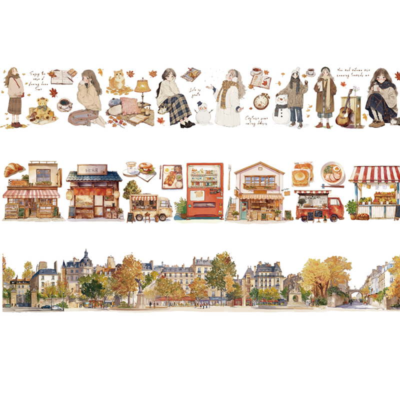 Mr. Paper 6Style 1Roll/box City Wanderer Theme PET Tape Duct Tape DIY Handbook Creative Materials Decorative Greeting Cards