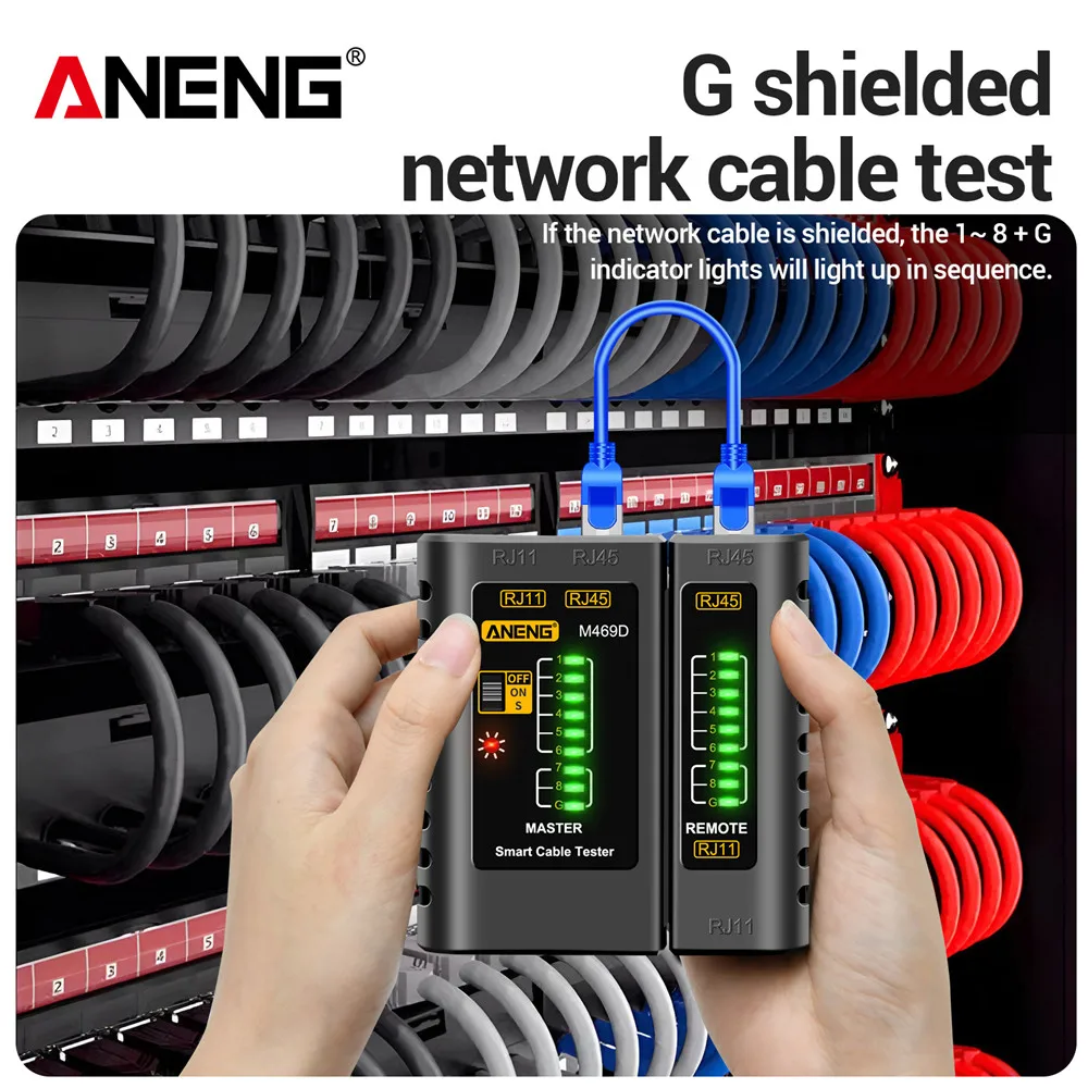 ANENG M469D สาย LAN เครื่องทดสอบเครื่องทดสอบสายเคเบิลเครือข่าย RJ45 RJ11 RJ12 CAT5 UTP LAN เครื่องทดสอบสายเคเบิลเครือข่ายเครื่องมือเครือข่ายซ่อม