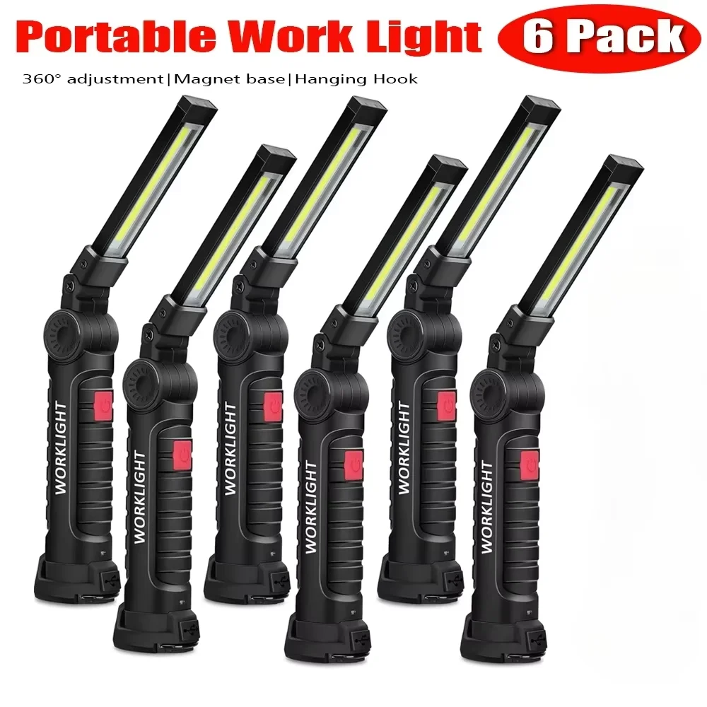 Lampada da lavoro a LED con base magnetica con gancio ricaricabile 360 ° Torcia portatile rotante per lavoro, riparazione, campeggio all'aperto