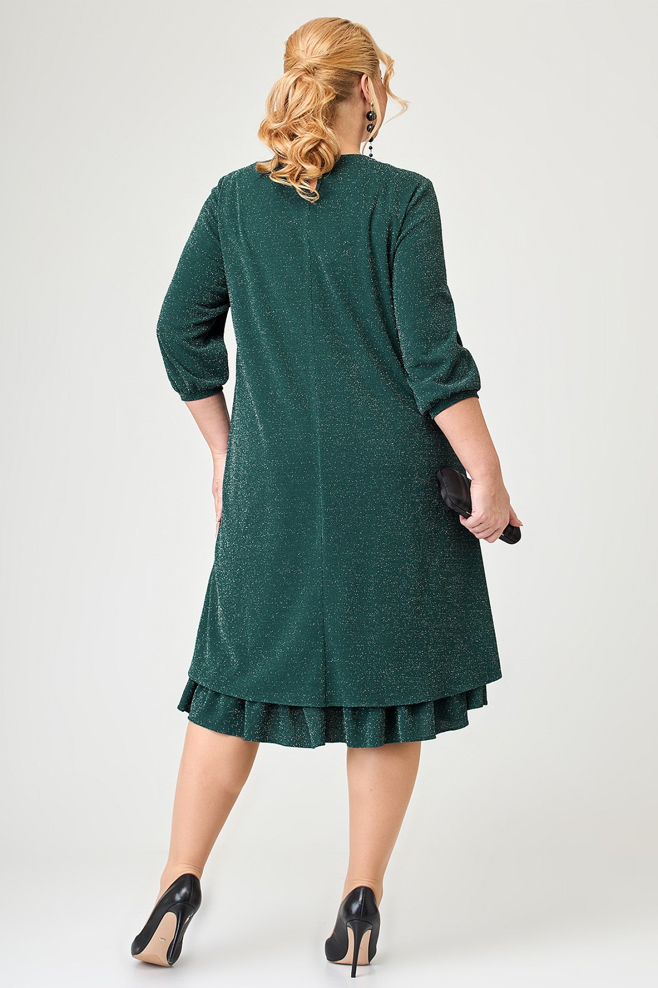 フリル裾の大きいサイズのスパンコールドレス,3/4袖,ラウンドネック,ルーズ,ヴィンテージ,カジュアル,エレガント,花嫁の母,ファッショナブル,2024