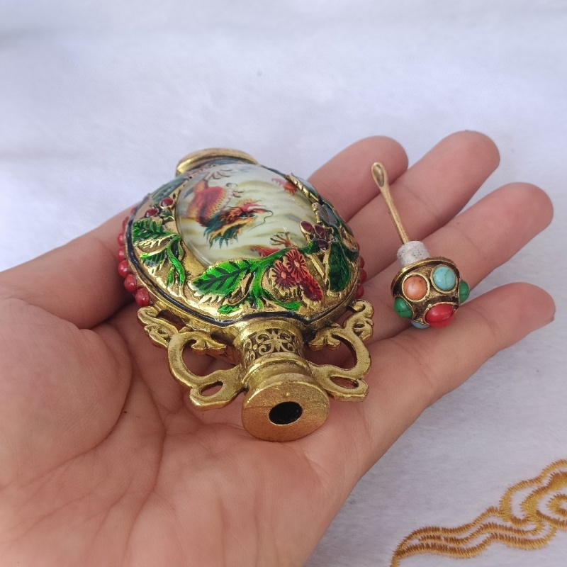 Imitação antiga luz noturna garrafa de rapé cobre cloisononné especialidade artesanato dupla face pintura interna conjunto de fumar jogar de