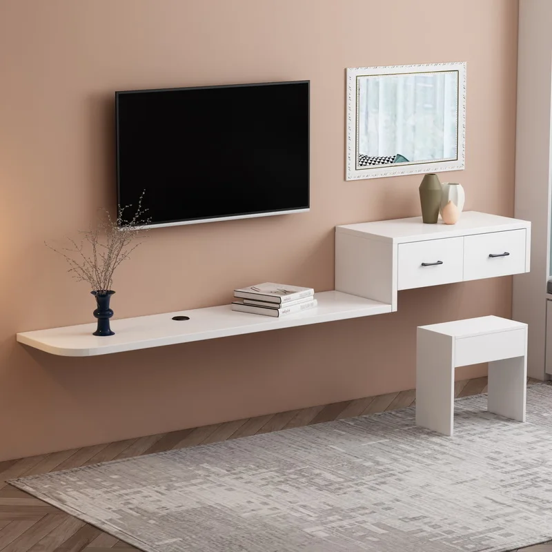 Solid Wood Wall-mounted TV Cabinet Bedroom Background Wall Multi-functional Hanging Desk and TV Cabinet Retro Tvs Supports