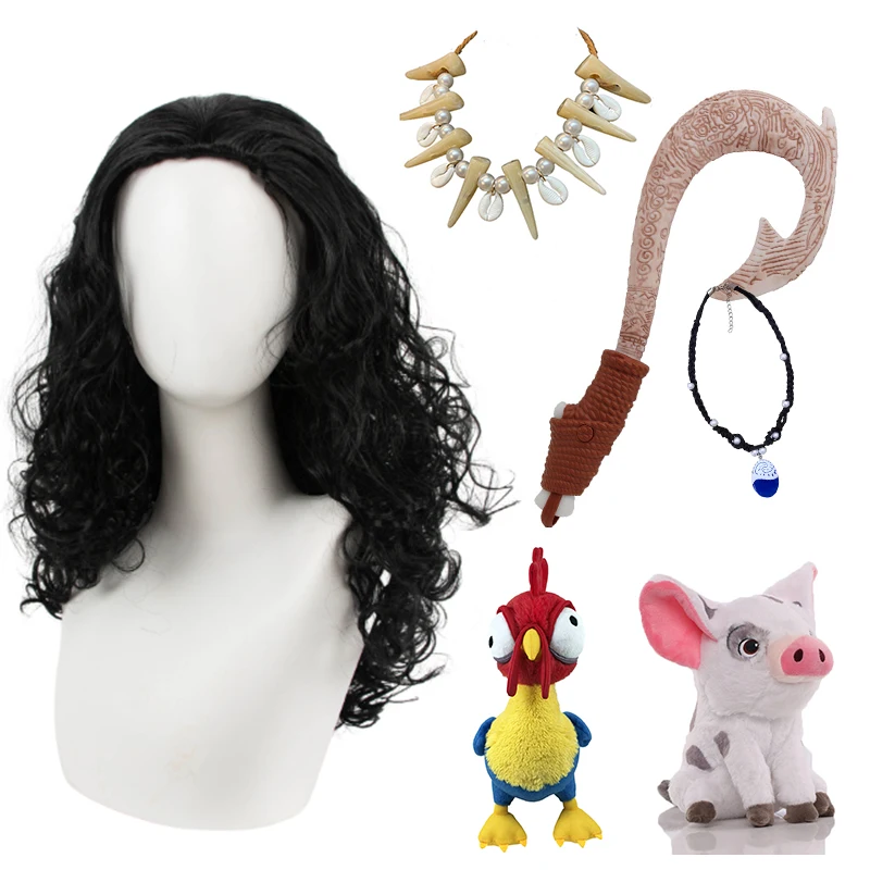 Film Moana 1&2 Cosplay Rekwizyty fotograficzne Maui Fish Hook Wig Necklace Kit Kid Comic Con Birthday Party Role Play Accessory