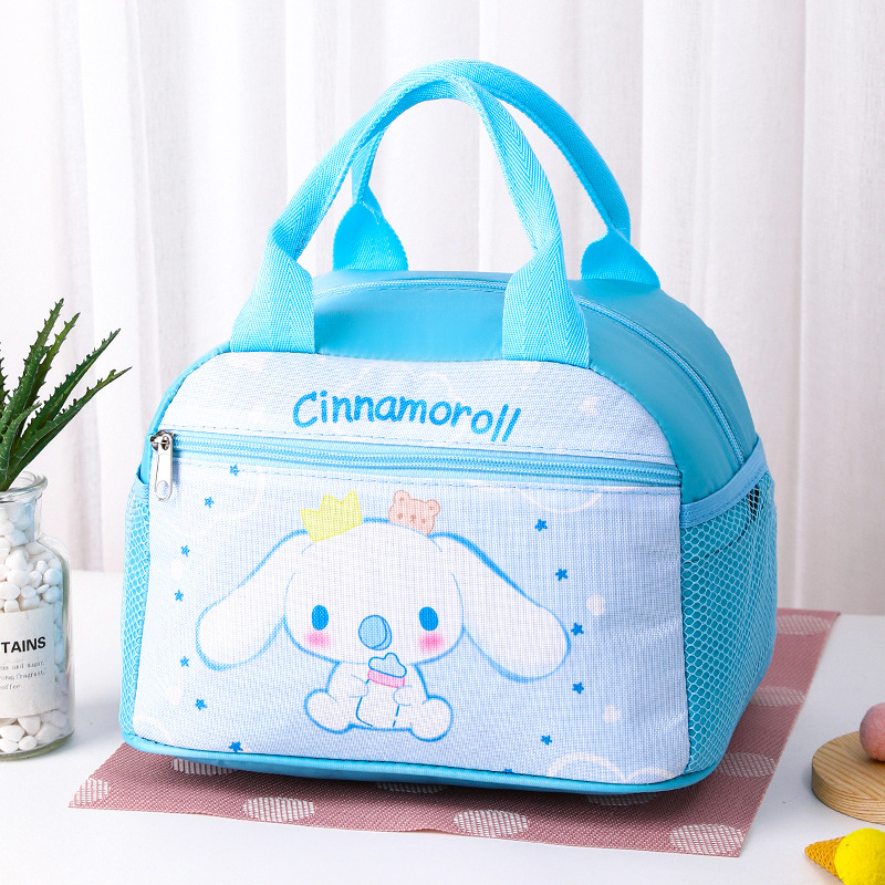 ถุงอาหารกลางวันหุ้มฉนวน Hello Kitty Sanrio, กระเป๋าเบนโตะวัสดุอลูมิเนียมฟอยล์ Kuromi Cinnamoroll กว้างขึ้น, ผ้า Oxford กันน้ํา
