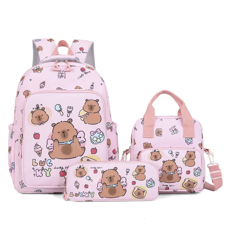 Capybara 다채로운 배낭 3 개/대 여성용 캐주얼 학교 가방 점심 가방 소녀 소년 학생 십대 배낭