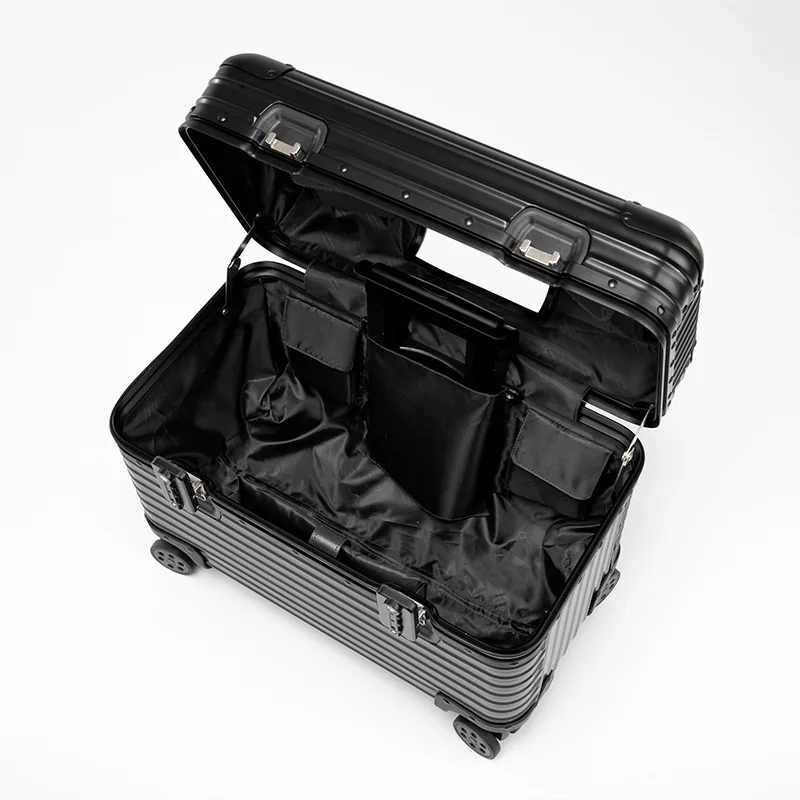 100% อลูมิเนียมกระเป๋าเดินทางขนาดเล็ก MiNi Boarding Case 20 นิ้วกระเป๋ากล้องรถเข็น 18/22 นิ้วเปิดด้านบนฝาปิดกระเป๋าเดินทาง