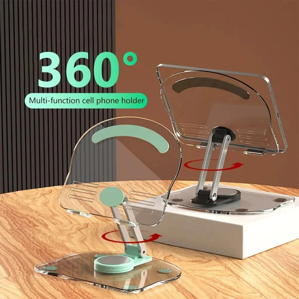 Soporte giratorio transparente, placa acrílica, escritorio, teléfono móvil, tableta, ajuste plegable Universal en vivo, soporte para ordenador