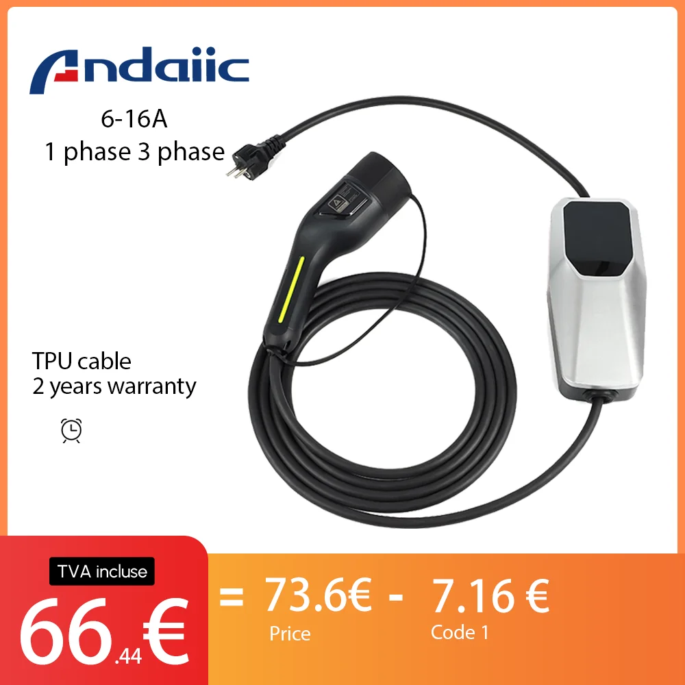 Caja de carga para coche eléctrico, cargador EV tipo 1, tipo 2, 6A-16A, 10 metros 4 metros, 1 fase, Cable de carga EVSE, Modo 2
