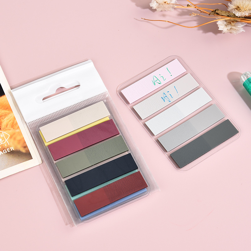 6 Sets Waterproof Morandi Color Plastic Sticky Note Waterproof Memo Pad School Office Student Stationery Take Notes