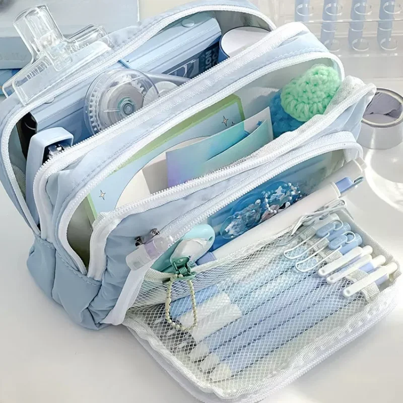 Meninas rosa saco de lápis de grande capacidade esteticamente agradável mochila coreano papelaria clipe lápis caso material escolar