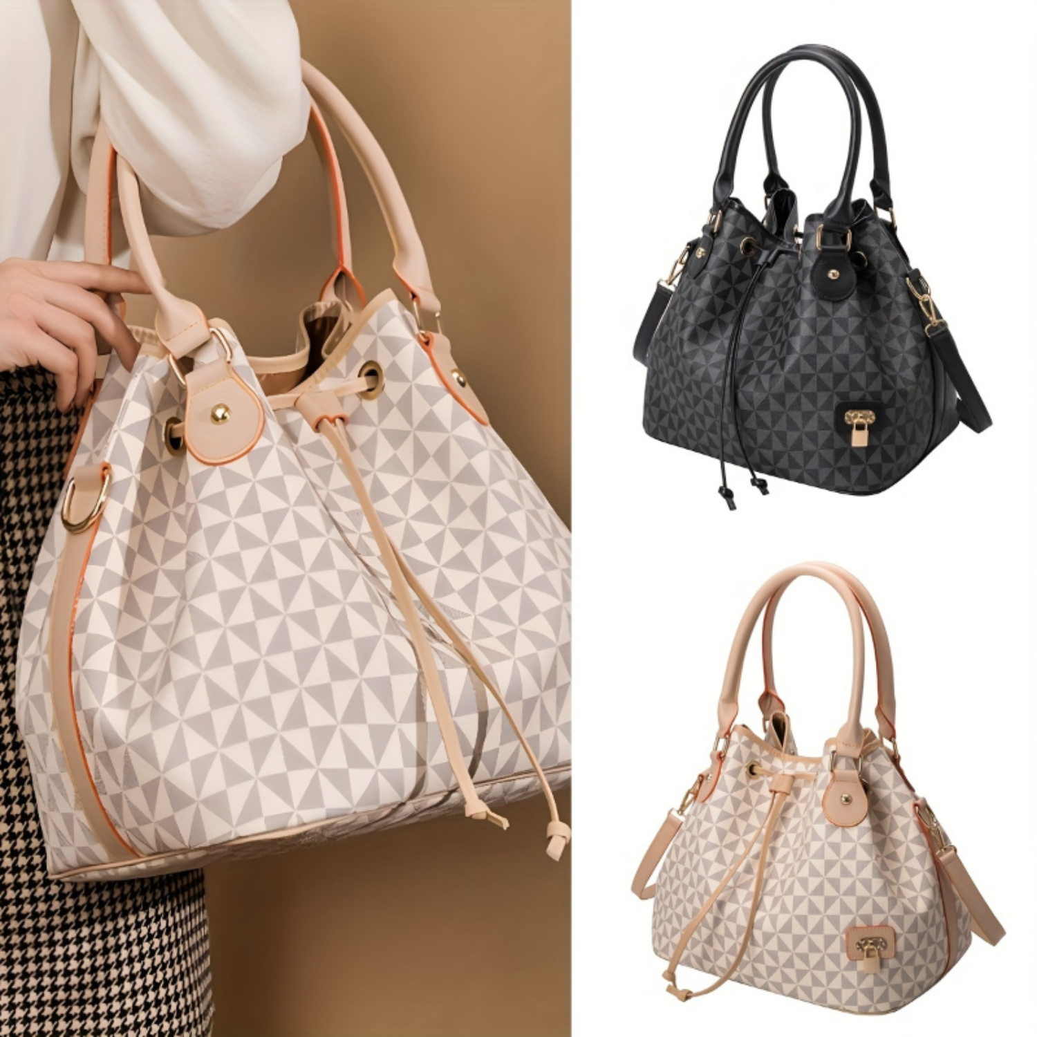 Chic Pattern Bucket Bag, Crossbody Purse, Drawstring Handbag