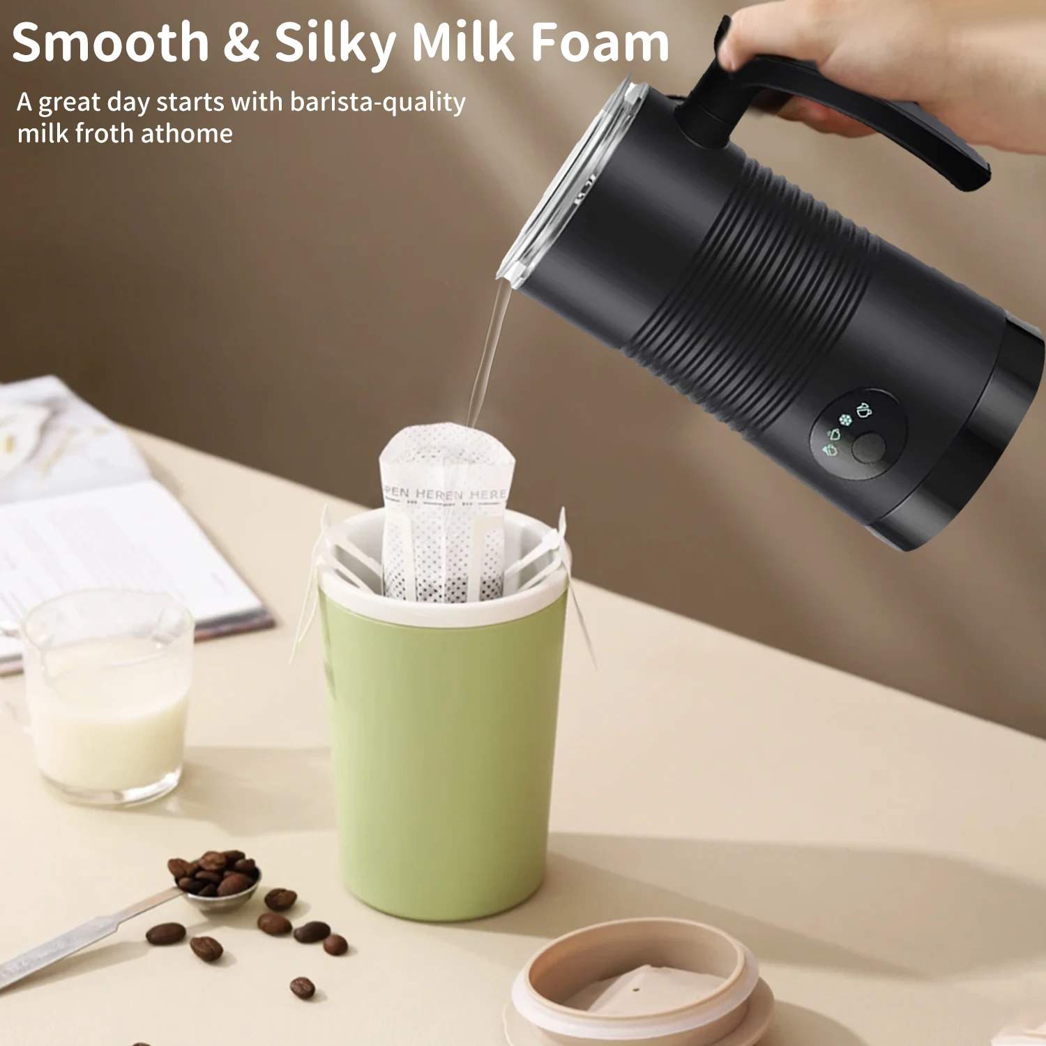 Montalatte elettrico 350ML Macchina per schiuma di latte per caffè Cappuccino Latte 4 in 1 Montalatte automatico per schiuma calda e fredda